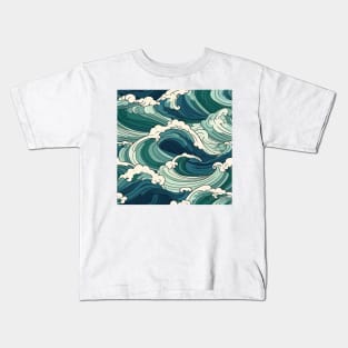 Ephemeral Crests: Hokusai Waves Reimagined Kids T-Shirt